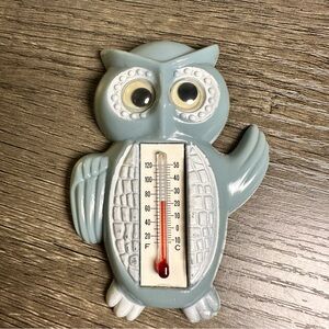 Vintage Arjon Owl Refrigerator Magnet Thermometer Blue Kitchen Decor